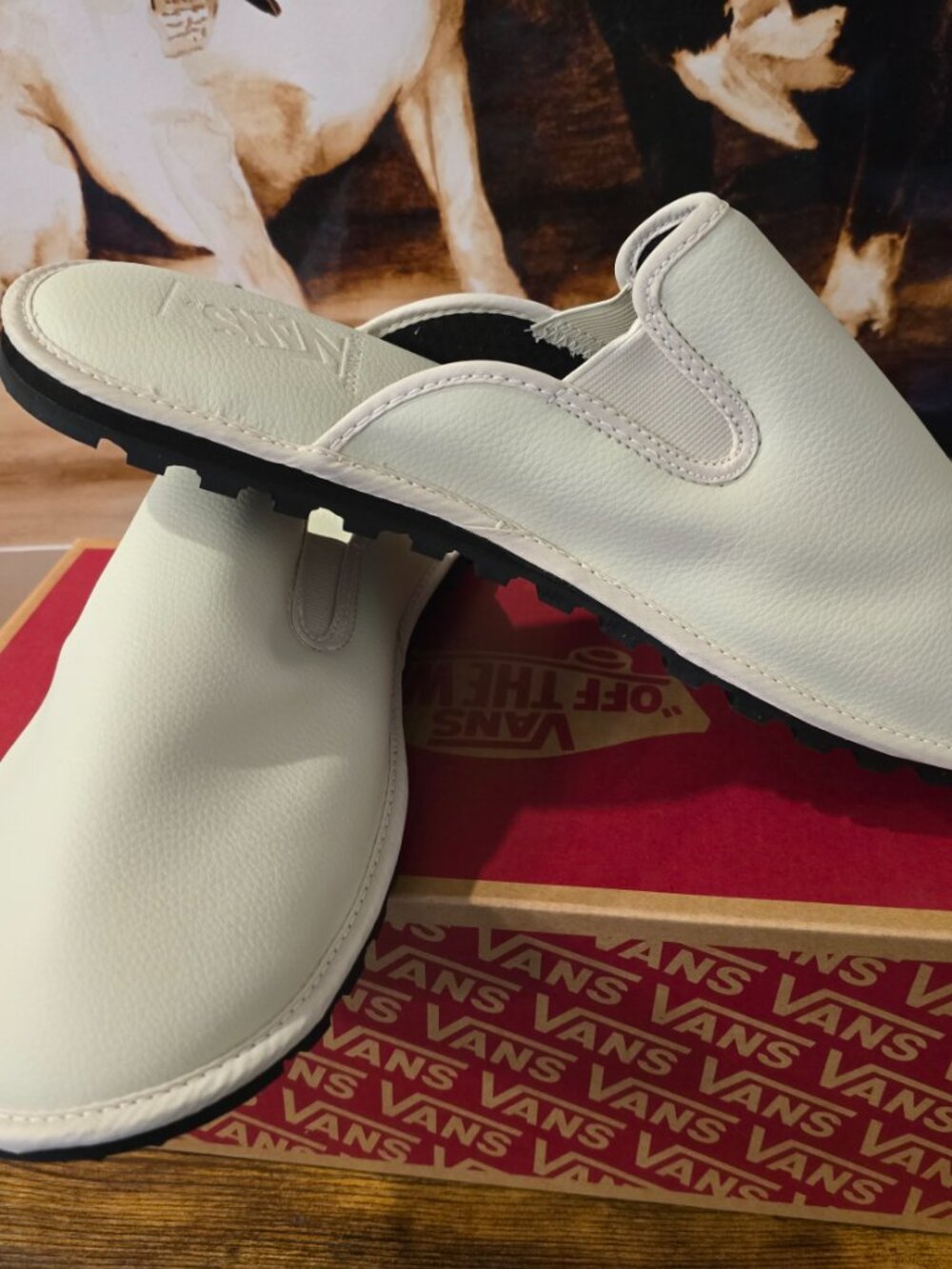 Vans Mountain Mule Slides Bone White Leather VN0A5JI6235 Men's Sz 12 US NEW